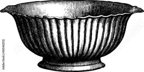Vintage engraved illustration of a rippled tea bowl design for print or poster