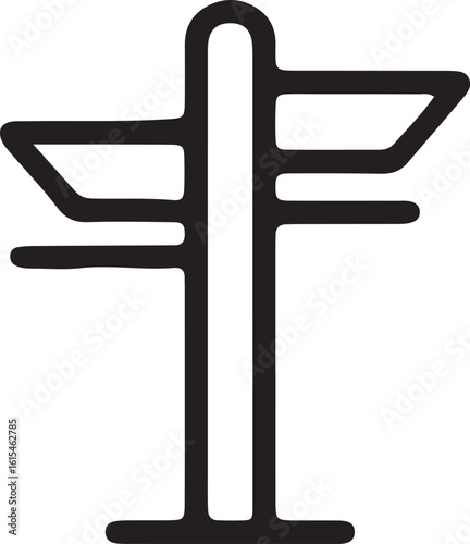 Black outline directional signpost on white background
