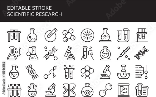 Editable Stroke Scientific Research Icons