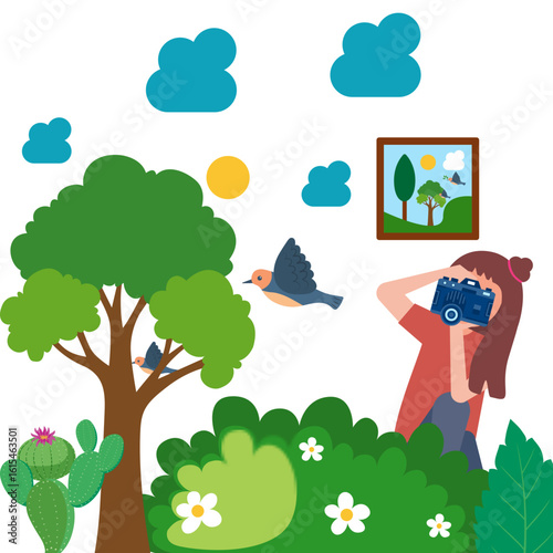 Girl Photographing Birds