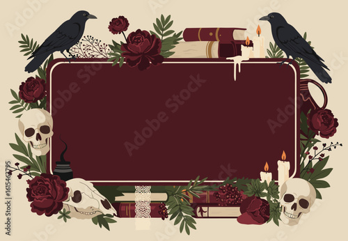 Gothic Frame with Crows, Skulls, and Roses