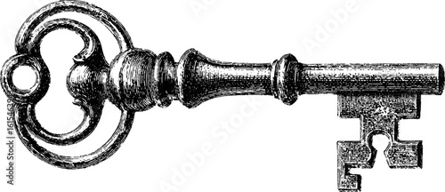 Vintage engraved illustration of winding key for clockwork - retro design for print and decor