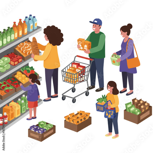 Diverse Family Grocery Shopping at Supermarket