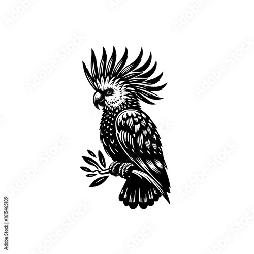 A stylized cockatoo perched on a branch