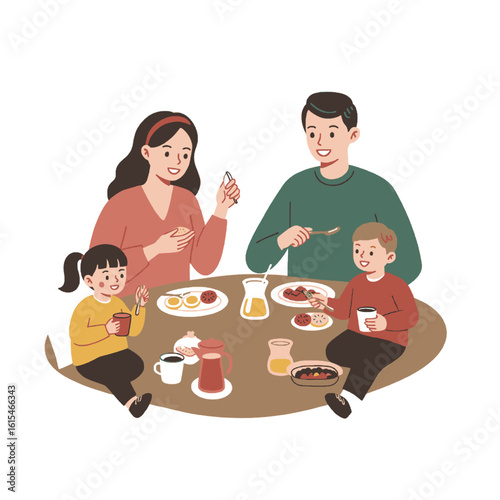 Happy Family Enjoying Breakfast Together Around a Table