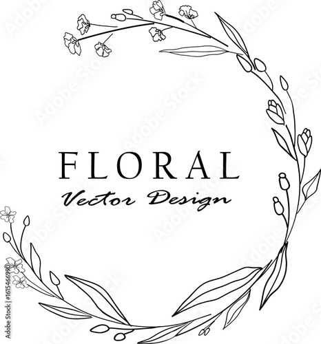 Elegante line art floral frame decoration.. Hand drawn botanical vector illustration. Trendy floral wildflowers and decoration border.