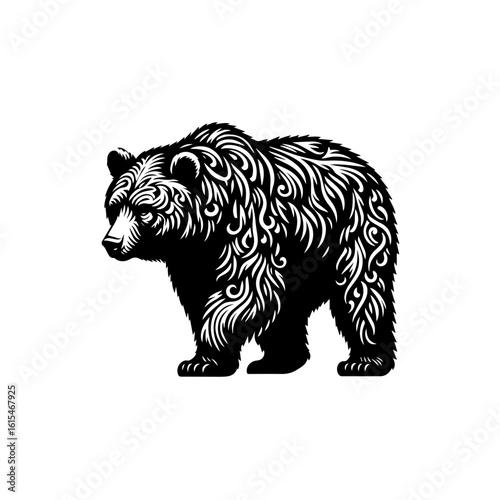 A powerful grizzly bear illustration isolated on white background