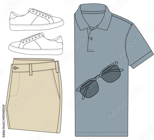 Men's Clothing and Accessories Outline Vector Illustration	