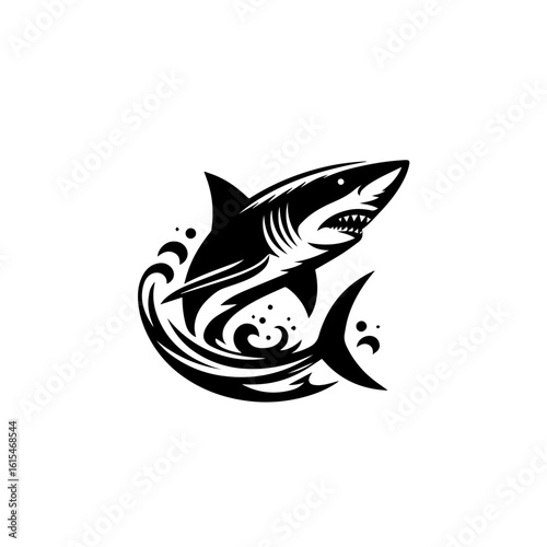 A powerful shark leaping through ocean waves