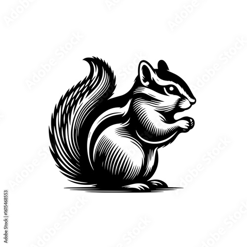 A detailed illustration of a squirrel holding a nut