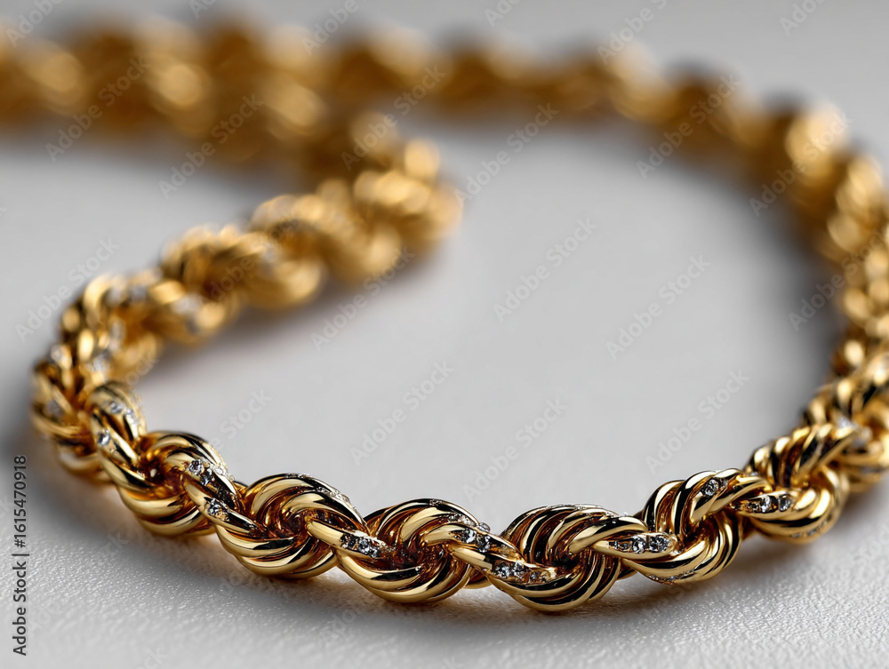 Obraz premium Gold necklace chain curled naturally, white background 