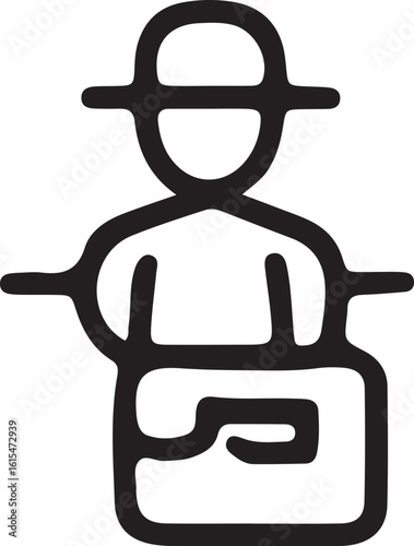 Stylized black outline of a person wearing a hat black and white