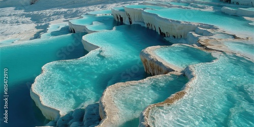 Turquoise pools carved into white terraces