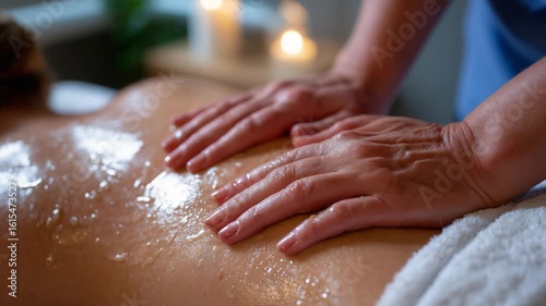 Wallpaper Mural Therapist's hands apply warm oil in a soothing back massage, skin glowing under soft ambient light. Torontodigital.ca