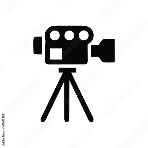 Classic film camera silhouette mounted on a tripod for recording or filming