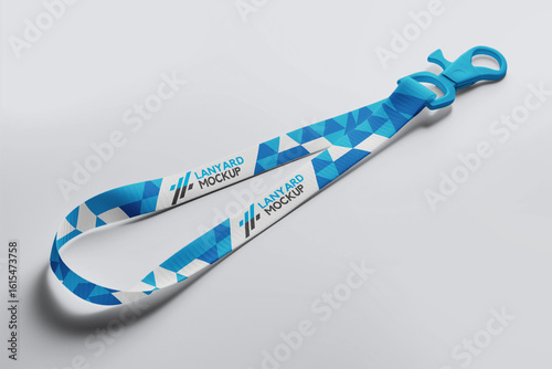 Blue Lanyard Mockup On Solid Background