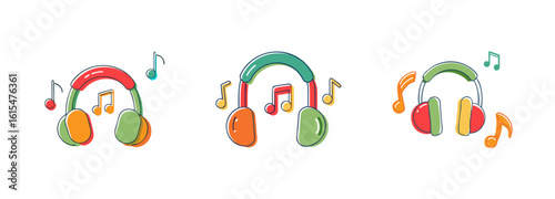 Colorful headphones with musical notes