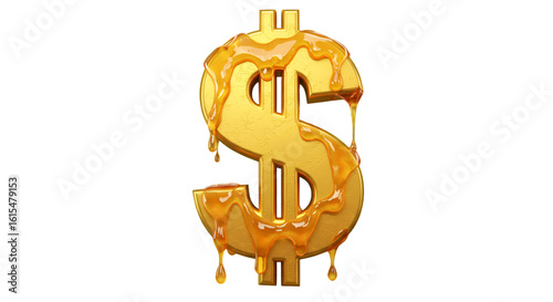 3D Golden Dollar Symbol Melting Honey Abstract Isolated Background