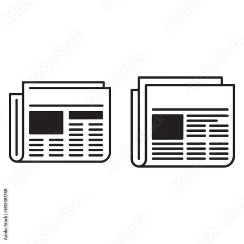 Folded newspapers with black text blocks and lines publication information