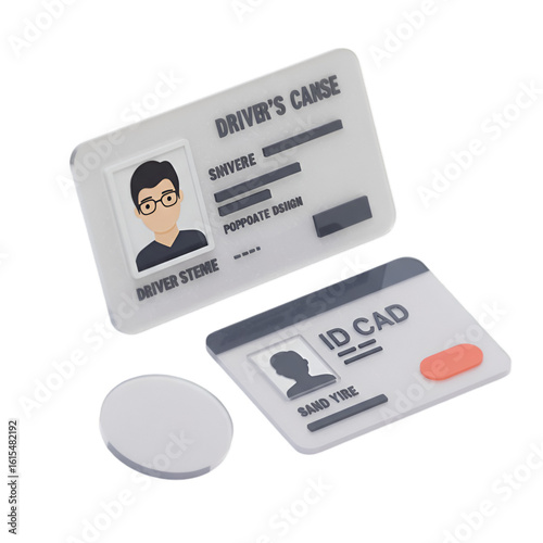3D Illustration Of Driver's License And ID Card On Transparent Background