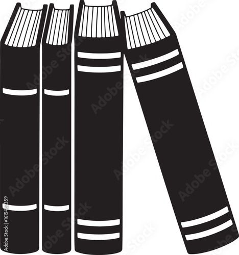 Four black books with white stripes binding