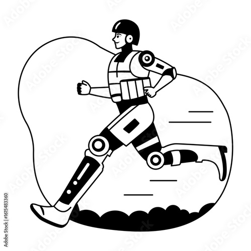 A character running with robotic legs, glyph illustration 