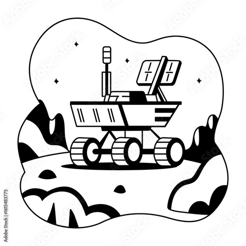 A glyph style illustration of lunar rover vehicle 