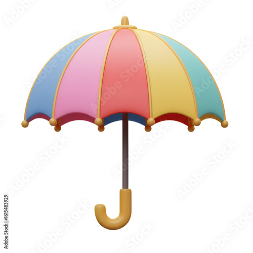 3D Render of a Colorful Umbrella Isolated on Transparent Background