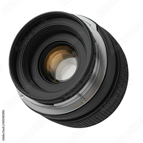 3D Render of a Camera Lens Detailed Technical View on Transparent Background