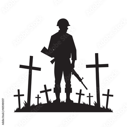 Soldier Paying Tribute In Field Silhouette