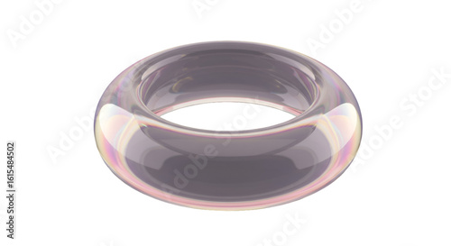 3D Render Of A Transparent Iridescent Glass Ring On Black Isolated Background