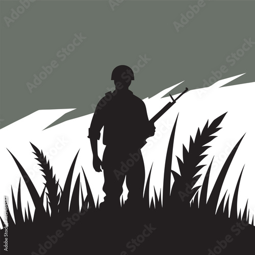 Soldier In Tall Grass Silhouette Image