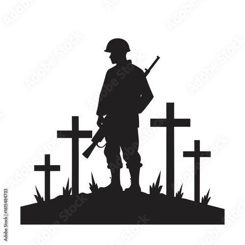 Soldier Among War Graves Silhouette Scene