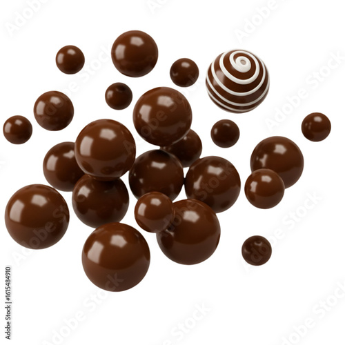 3D Render of Chocolate Balls with Sweet Dessert on Transparent Isolated Background