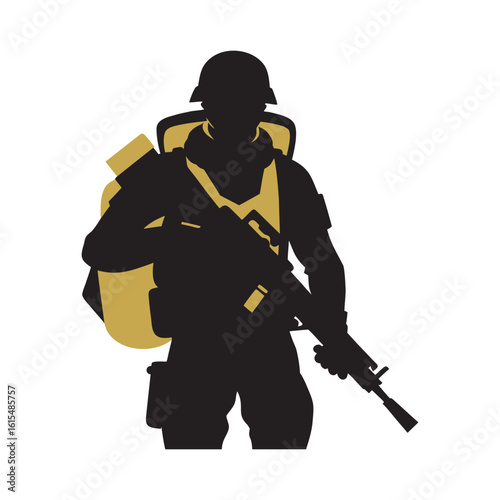 Backpack Soldier Rifle Ready Silhouette Pose