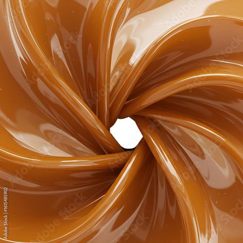 3D Render Of Swirling Caramel Liquid Abstract Art With Glossy Texture