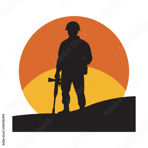 Patriotic Soldier Holding Rifle Silhouette