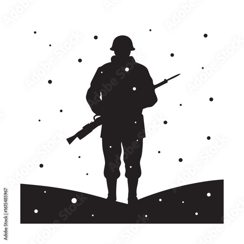 Winter Soldier Holding Rifle Silhouette Scene