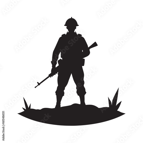 Trench Soldier Holding Rifle Silhouette Scene