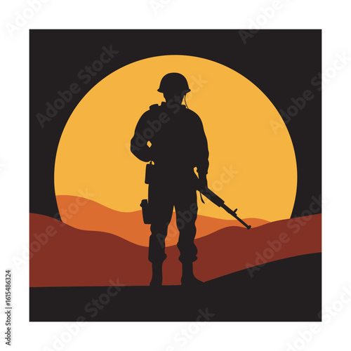 Soldier With Rifle At Sunrise Silhouette