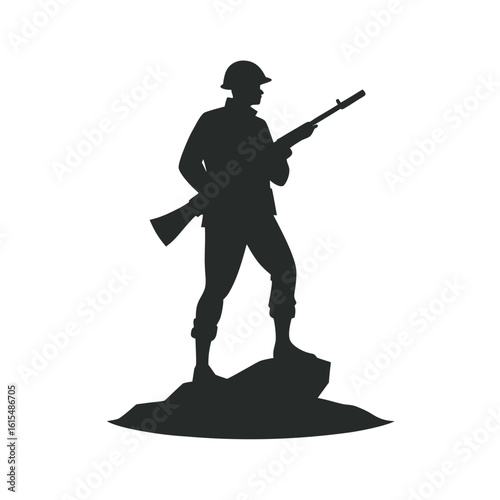 Heroic Soldier Standing On Rock Silhouette