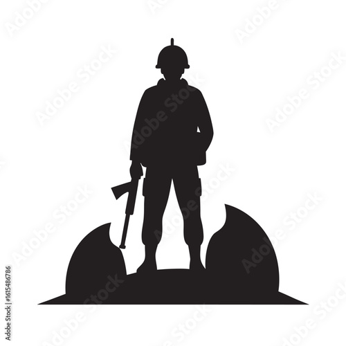 Defensive Soldier Behind Barricade Silhouette