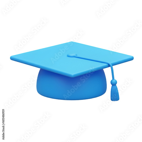 3D Rendered Blue Graduation Cap Isolated on Transparent Background