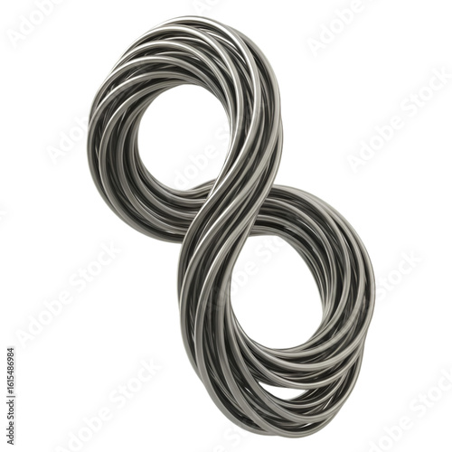 3D Rendered Abstract Infinity Loop Symbol With Silver Metallic Texture On Black