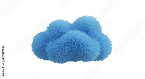 Abstract 3D Render of Fluffy Blue Cloud Isolated on Transparent Background