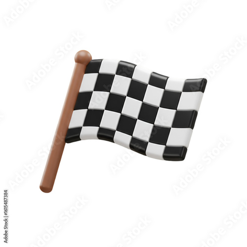 3D Rendered Checkered Flag With Black and White Squares On Transparent Background