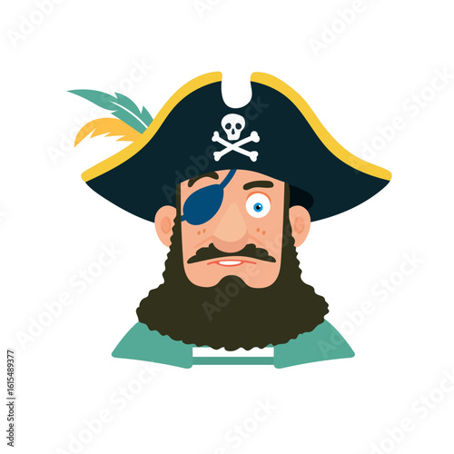 Pirate. Flat vector clipart, illustration with isolated background.