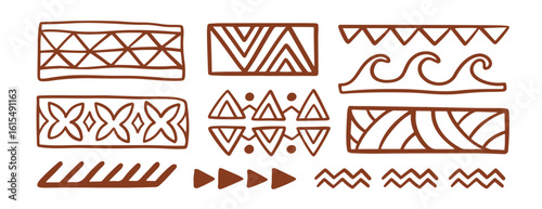 Hawaiian tribal border dividers geometric line set