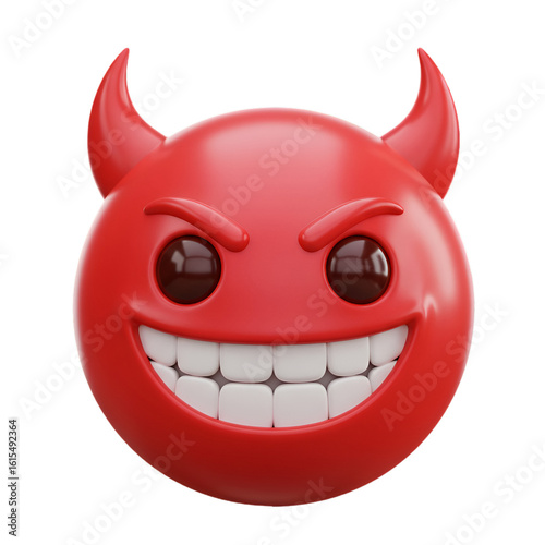 3d Rendered Red Devil Emoji With Evil Grin and Horns on Transparent Background