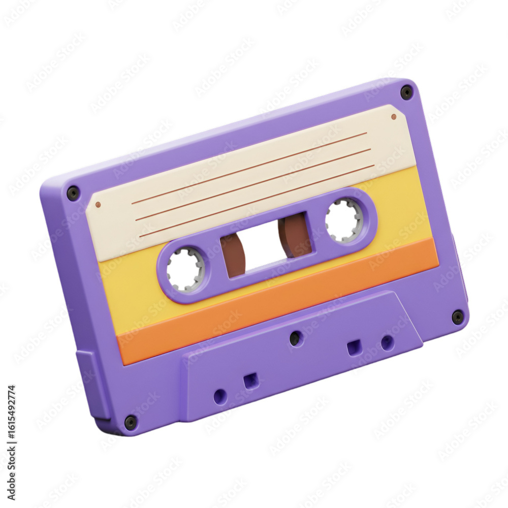 Fototapeta premium 3D Rendered Retro Cassette Tape with Purple Yellow and Orange Color Tones